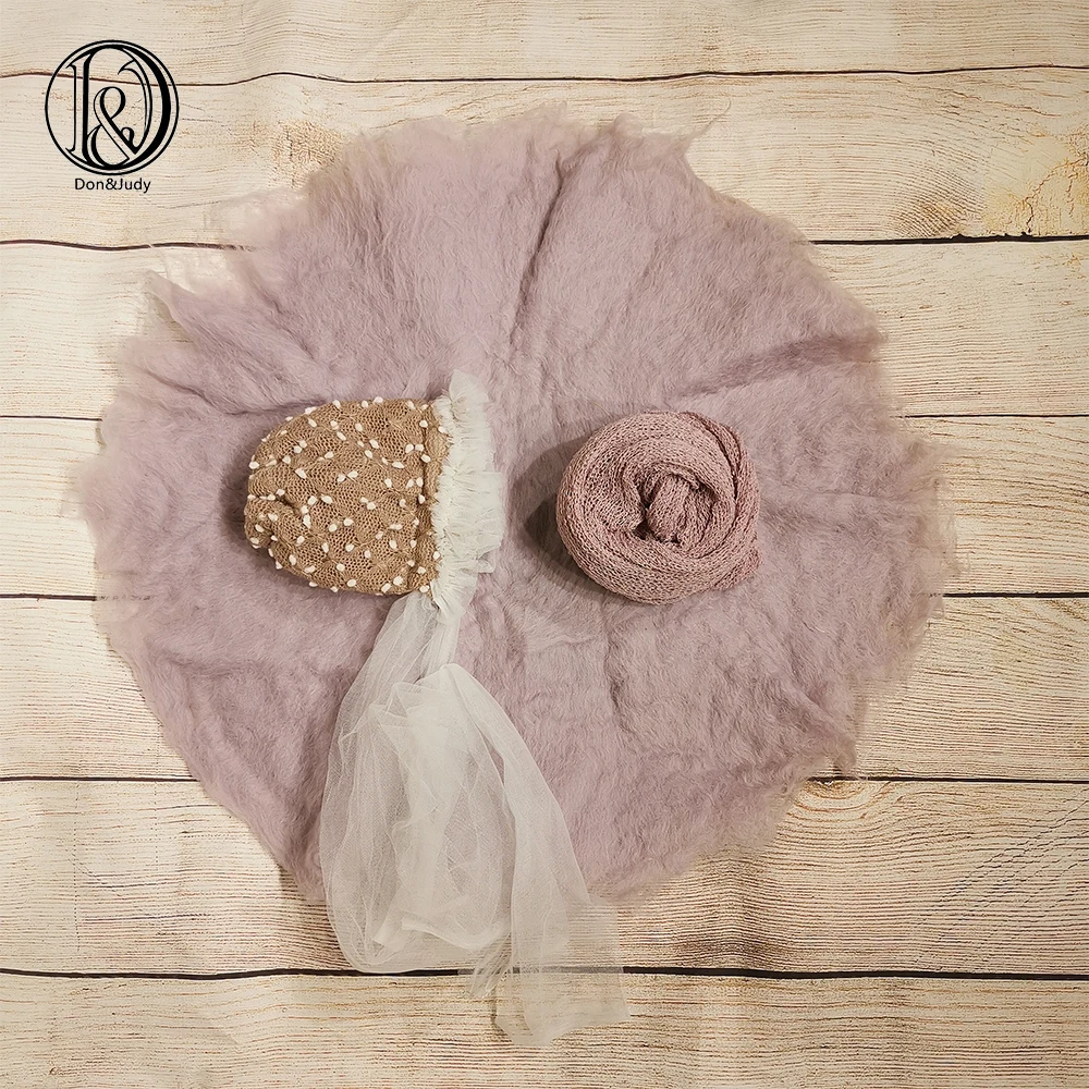

Don&Judy Wool Felt Fleece Layer Blanket+ Wrap+Hat 3pcs/set Super Soft Basket Filler Stuffer Newborn Infant Photography Props