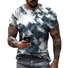 T shirt col rond surdimensionné pour hommes, Style National rétro Harajuku, à la mode, motif ondulé, impression 3D, loisirs d'été, 2021