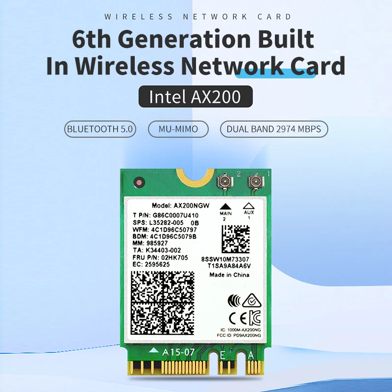 Placa de rede sem fio ax200 wifi 6 intel ax200ngw ngff 802.11ax/ac banda dupla 2.4ghz 5ghz m.2 bluetooth 5.0 adaptador para o portátil