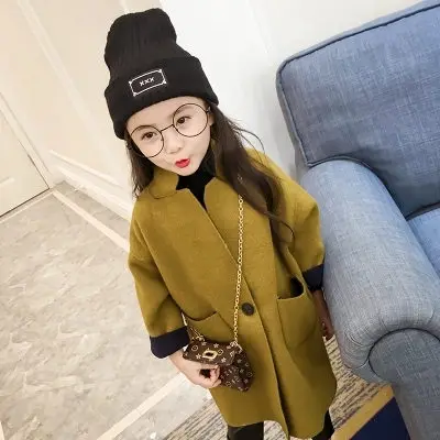 

Coat Girl Spring Autumn Children Fashion Cotton Woolen Overcoat Slim Outerwear Loose Wind Coats Simple Long Coat Baby Girls 3-13