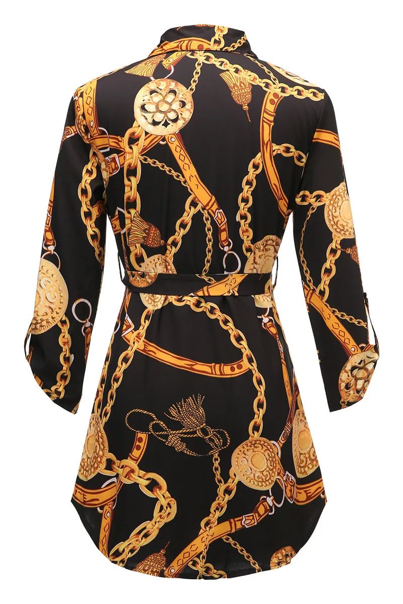  Autumn Black White red Chain Print Tunic Shirt Blouse Women's Office Lady Shirt Women Blouses sexy 