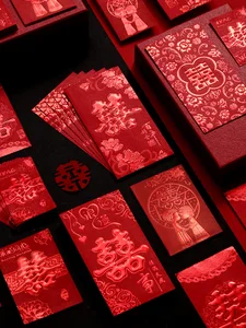 Suministros de boda con palabra china Xi, bolsillo rojo para dinero de la suerte, sobres rojos universales para ceremonia de boda, 30 unids/lote