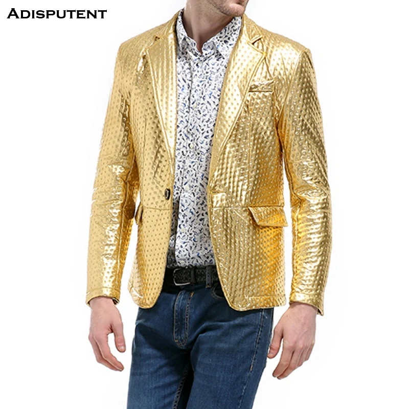 Мужской деловой пиджак 2019 кожаный тонкий смокинг формальный в горошек с