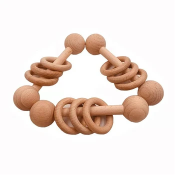 

Baby Wooden Rattle Teether Toys Beech Toddler Natural Wood Teething Rodent Ring Chew Play Gym Montessori Stroller Newborn Toys