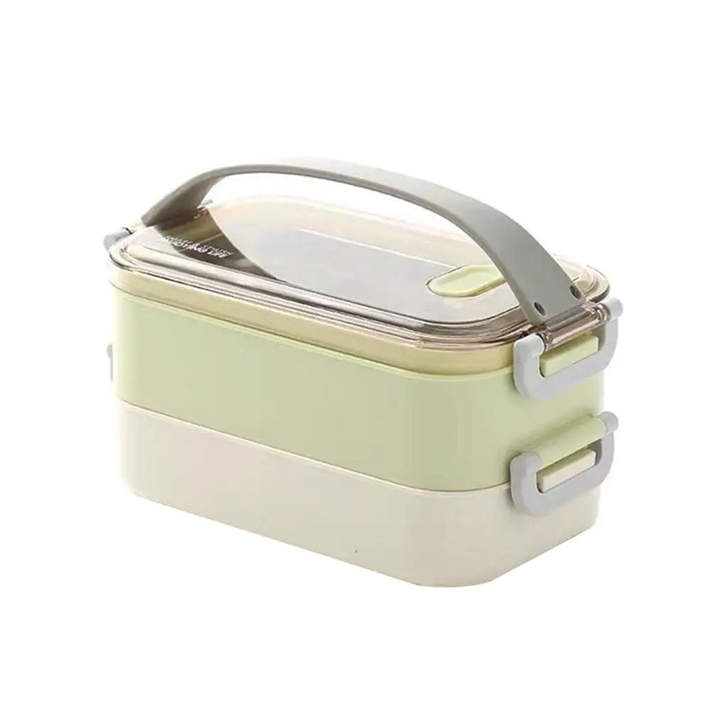 Коробки для обедов 304 Нержавеющая сталь 2-х уровневые Еда контейнер для хранения с удобной ручкой Портативный бенто ланч бокс для студентов, работников