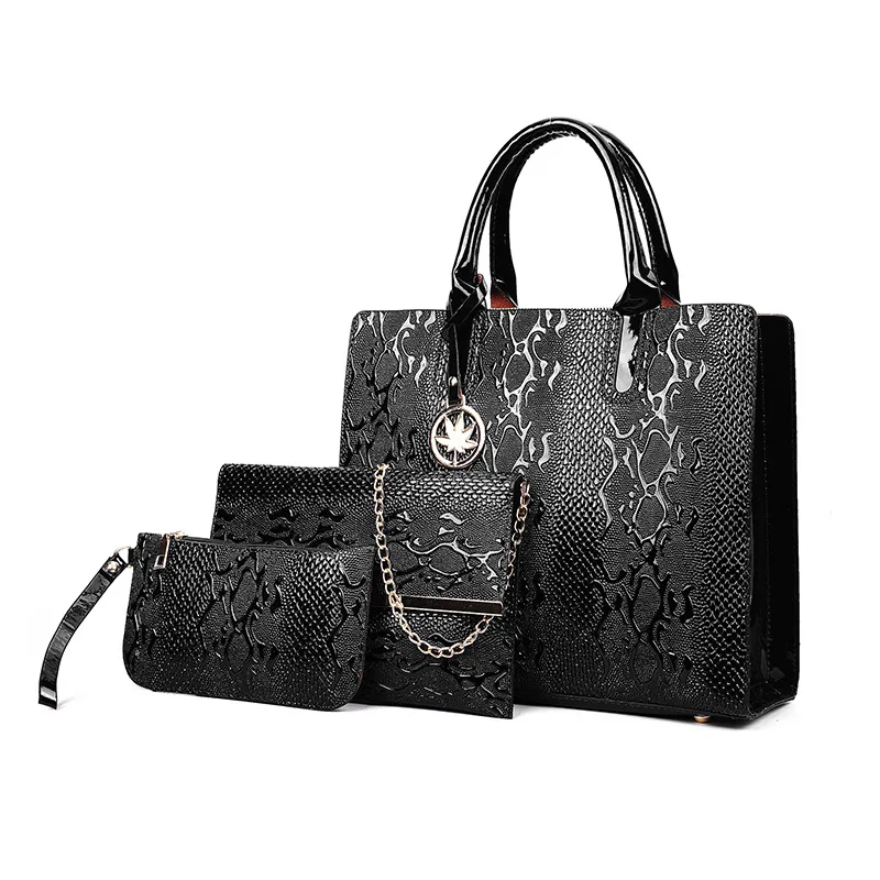 

Europe And America-Style Patent Leather Snakeskin WOMEN'S Bag Women's Portable Shoulder Bag Over-the-shoulder Bag Three-piece Se
