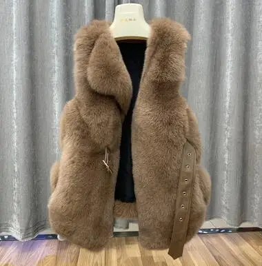 CAMEL Новое поступление, комфортный жилет из натурального Лисьего меха размера плюс, Трендовое милое пальто из натурального меха для улицы, короткая теплая жилетка из натурального меха без рукавов - Цвет: CAMEL
