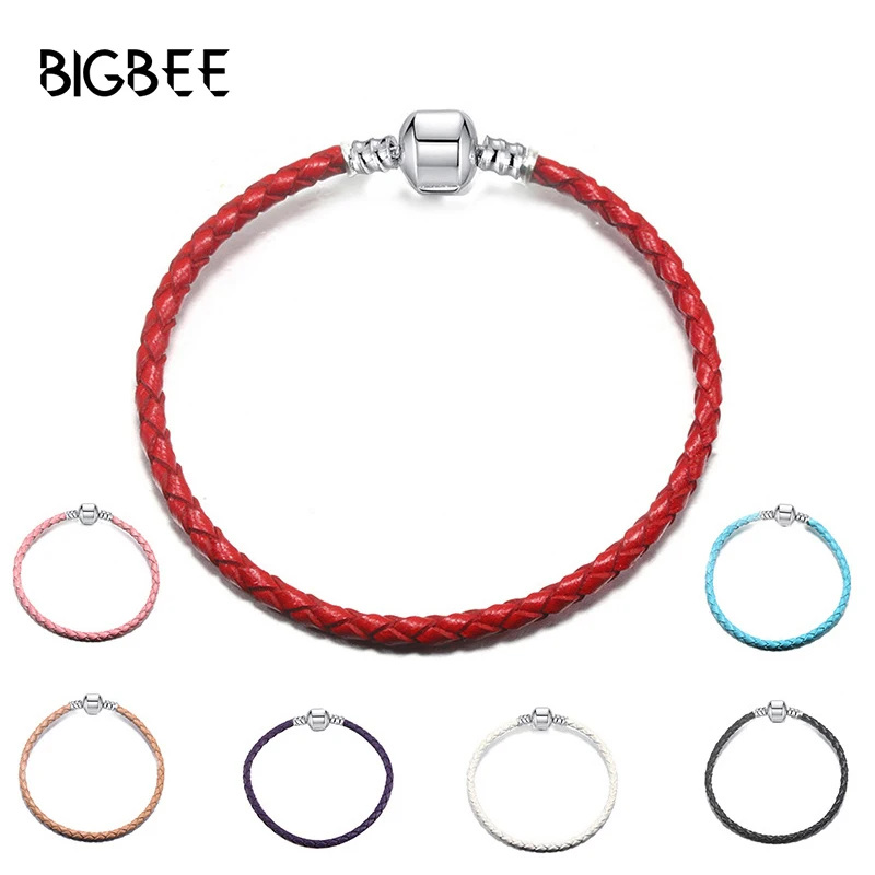 Color Leather Base Chain Fit Original Pan Charms Pulsera Mujer Moda 2020 Rope Bangles Beads DIY Fine Jewelry for Women Girl Gift | Украшения