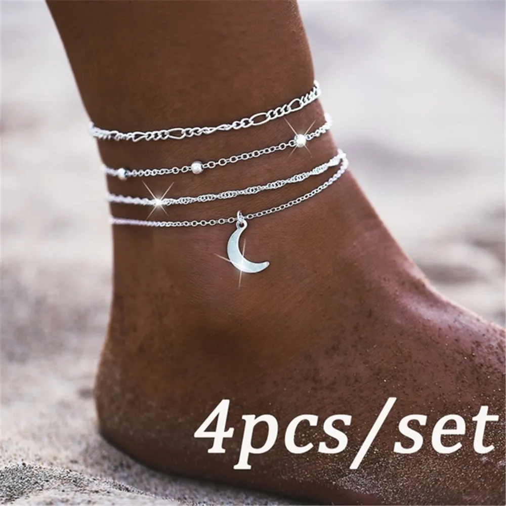 Women Multi Layer Moon Anklets Barefoot Crochet Sandals Foot Chain Jewelry Ankle Foot Anklets Bracelets For Women Leg Chain New Women Multi Layer Moon Anklets Barefoot Crochet Sandals Foot Chain Jewelry Ankle Foot Anklets Bracelets For Women Leg Chain New