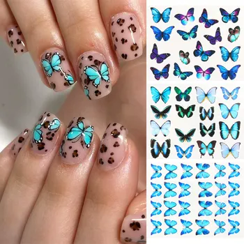 

5pcs Butterfly Transfer Nail Water Decals Black Blue Colorful Nail Art Stickers Slider Water Tattoo for Manicures Decoration