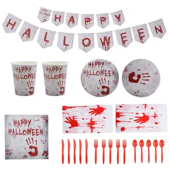 

1 Set of Halloween Blood Handprint Party Supply Tableware Set Ornaments
