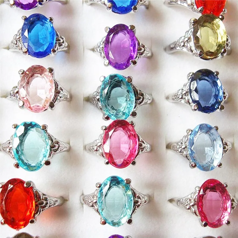 10 Styles Shiny Cute Crystal Animals Flowers Rings for Kids Women Mixed 10Pcs Lots Colorful Rings Jewelry
