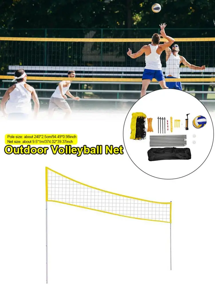 Outdoor Portable Volleyball Net Folding Adjustable Volleyball Badminton Tennis Net With Stand Pole For Beach Grass Park Outdoor