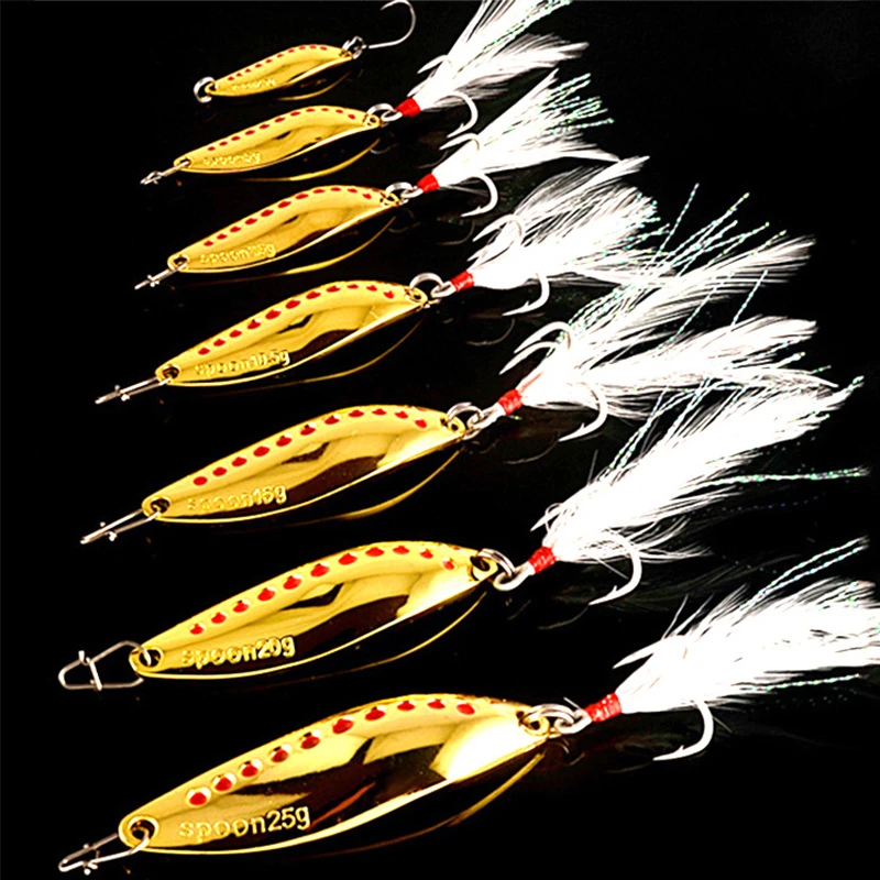 FARGIANT Spoon Fishing Lure Sequins Metal Jig Spinners Fishing Accessories Hard Baits For Trout Pike Peche Feather Tail Hook