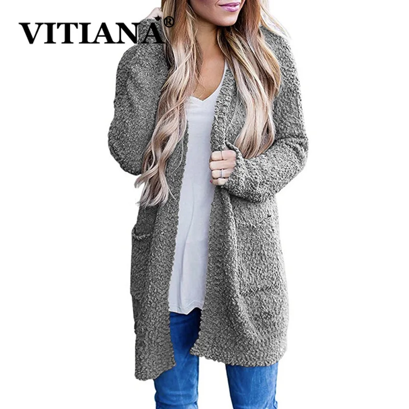 Женский Повседневный Кардиган VITIANA Серый кардиган с длинными рукавами и