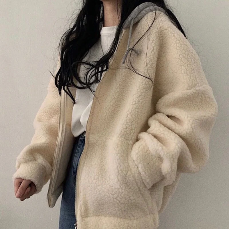 Neploe Lambswool Лоскутные толстовки на молнии для женщин и мужчин зимние теплые толстовки с капюшоном новые корейские повседневные Джемперы куртка 55239