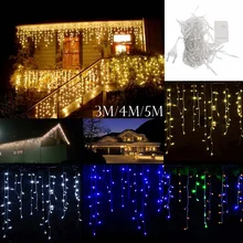 220V Street Garland Curtain Christmas Decorations Ornaments LED Festoon Icicle Curtain Light Outdoor 8 Modes Fairy String Lights