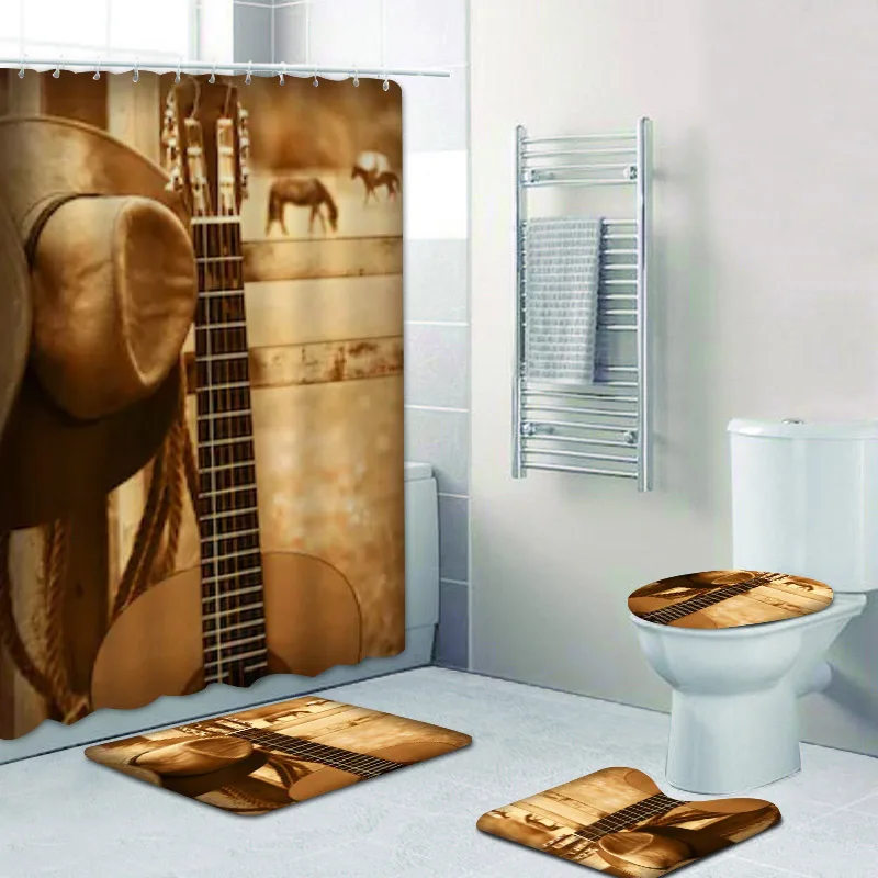 Details about   Vintage Western Cowboy Equipment Fabric Shower Curtain Set Bathroom With Mat 