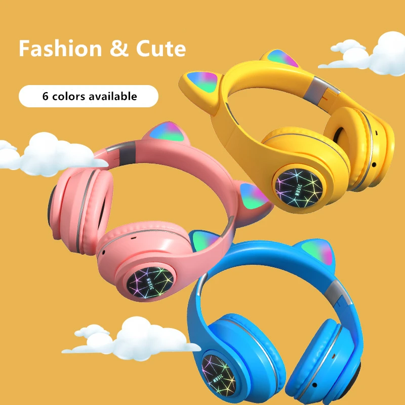 TOPLED Light Cat Ear Headphones Bluetooth 5 0 Adults Kids Wireless Headset For Mobile Phones PC Game Foldable With Mic Best gift
