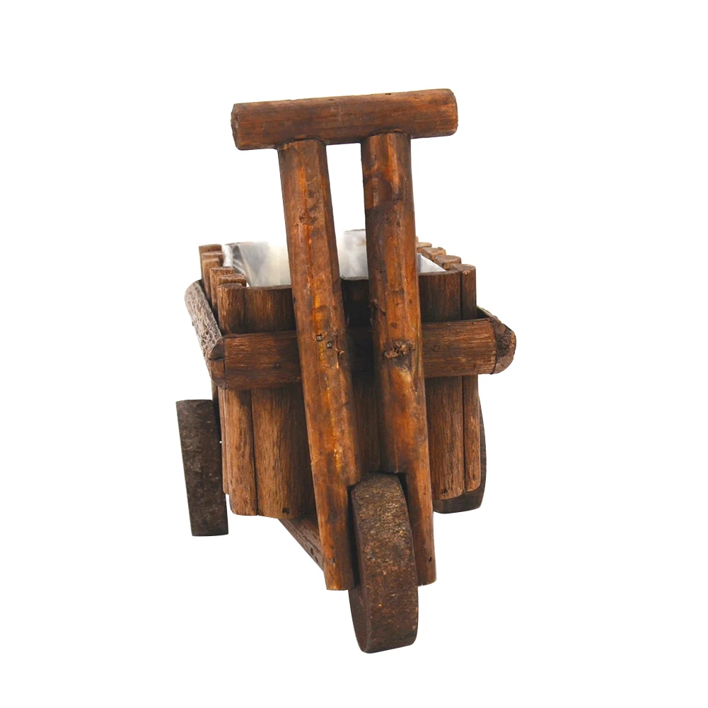 Succulent Rustic Planter Garden Decor Ornamental Balcony Flower Pot Plants Tabletop Home Office Mini Wheelbarrow Wooden Cart
