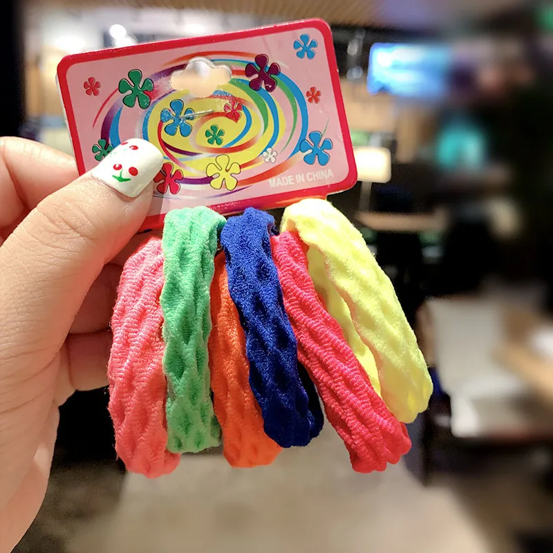 6 шт./компл. сплошной флуоресценции Радуга волос Scrunchies высокого резинка для волос, обтянутая тканью; резиновая лента для волос; прическа хвостик; Детские аксессуары для волос