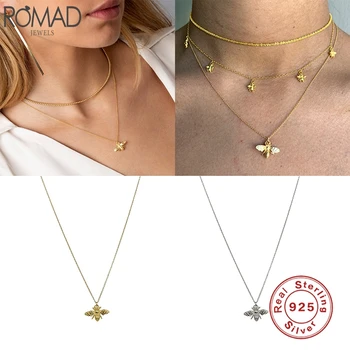 

Romad 925 Sterling Silver Pendant Necklace Honeybee Insect Choker Clavicle Chain Necklace For Women Wedding Jewelry collares W4