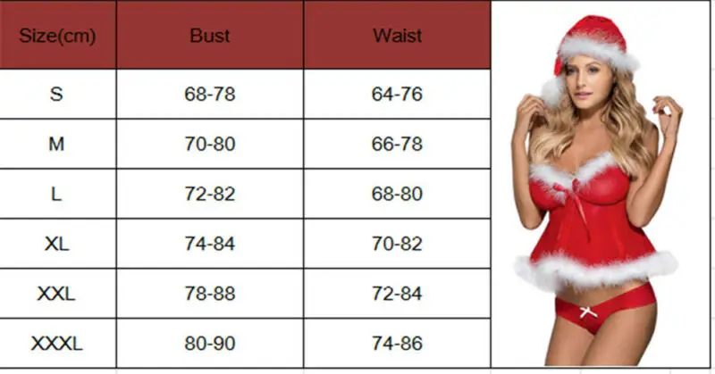 Christmas Underwear Women Santa Sexy Lingerie Pajamas Teddy Sleepwear Red Suit 3Pcs Plus Size S-3XL