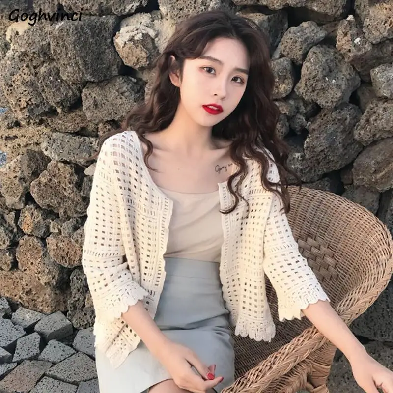 

Кардиганы женские, однотонные, уличная одежда, Ulzzang, свободные, защита от солнца, универсальные, вязаные