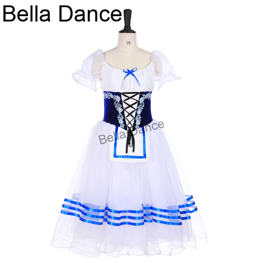 Peasant Girl Professional Ballet Long Tutu Dress blue White Village Girl Performance Ballet Tutus Ballet Stage CostumeBT9238