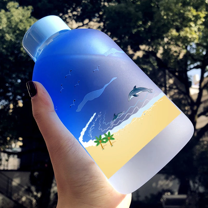 Whale Cup 600ML Frosted Glass Mup Leak-Proof Fashion Mineral Water Bottles  Drinkware Camping Travel Easy to Carry Sport Bottle