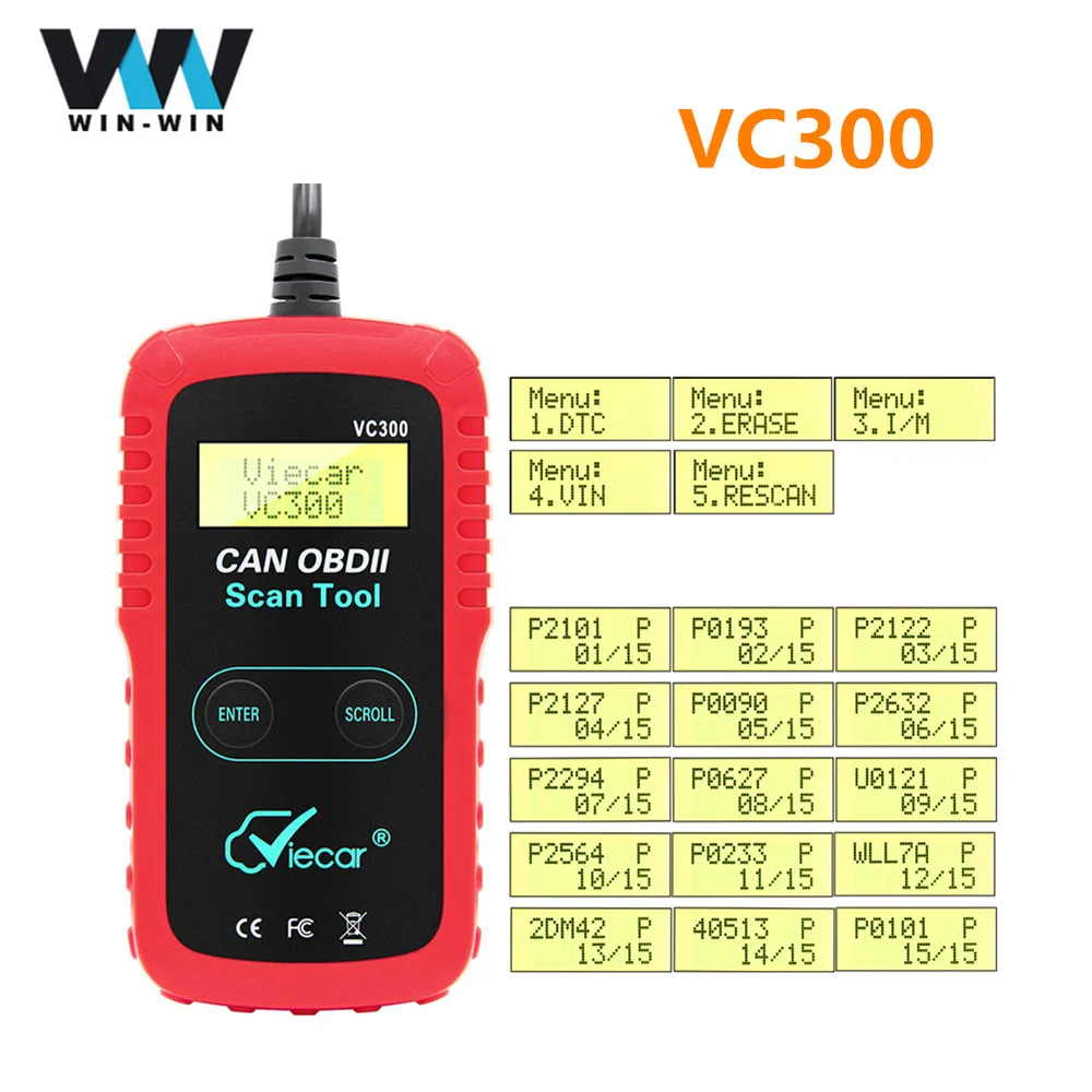 Viecar VC300 ELM 327 V1.5 OBD 2 Автомобильный диагностический инструмент OBD2 сканер для