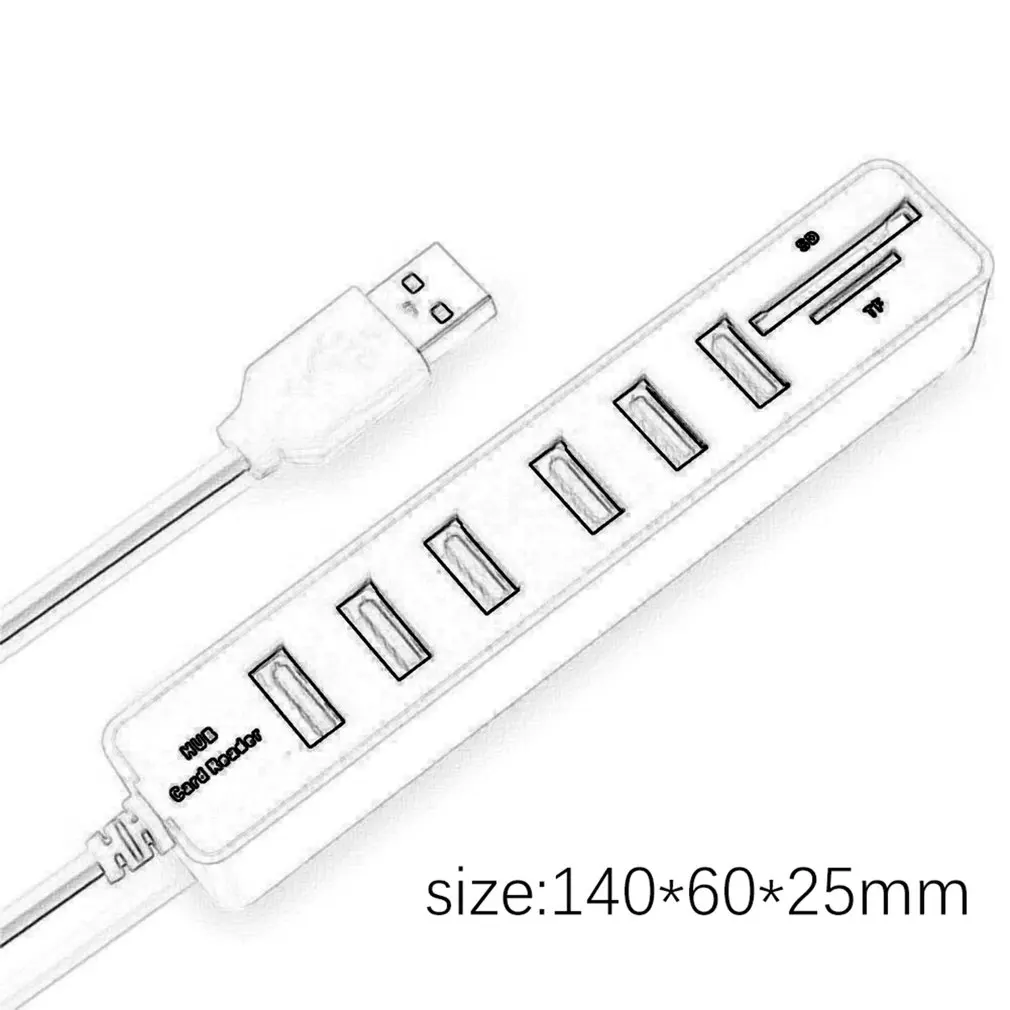 6 Порты и разъёмы высокое Скорость USB 2,0 концентратор 8 Порты и разъёмы с SD TF устройство чтения карт памяти 3ft шнур