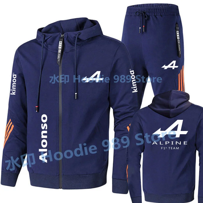 2022Spring Formula One Racer Alonso F1 Alpine team Racing Fans zipper hoodies tracksuit men's sets clothes+trousers Sweatshirt mens sweatsuits sets Men's Sets