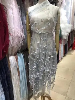 

newest african embroidered tulle net lace fabric with 3d flower RITA-3643 fashionable french style net fabric for party