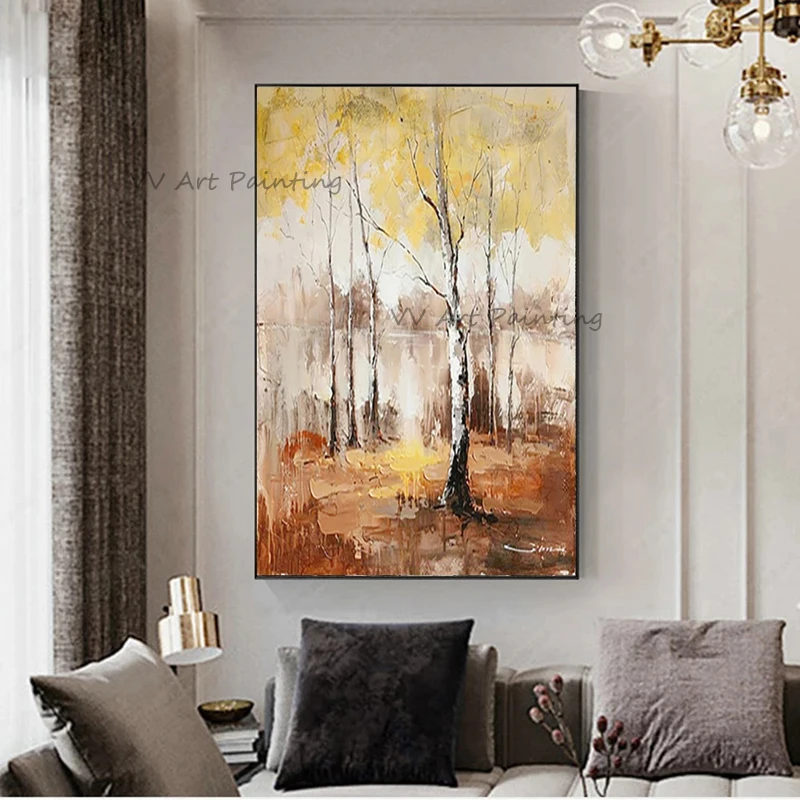

Best Art Hand Painted Tree Oil Paintings on Canvas Abstract Painting Wall Picture for Living Room Decor Art No Framed Forest