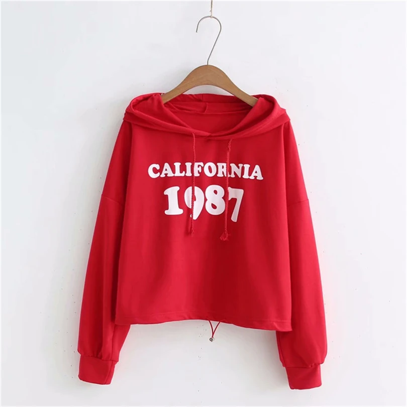 

TYHRU Female Autumn Long Sleeve Loose Thin Hooded Short Sweatshirt