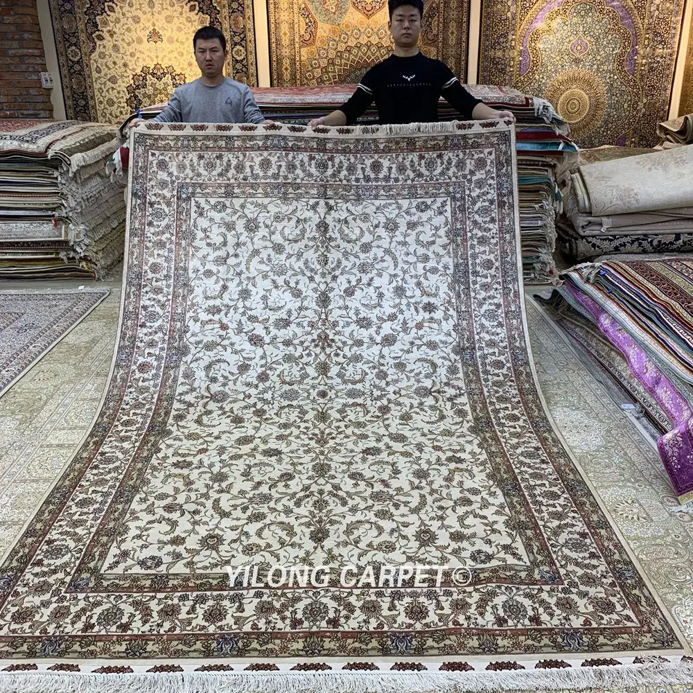 Yilong 6,56 'x9. 84 'Тебризский шелковый ковер бежевый vantage античный ковер ручной работы(HF375H