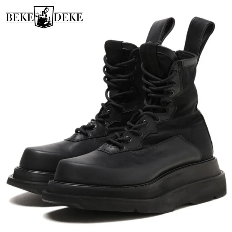 Мужские военные ботинки на толстой платформе визуально увеличивающие рост
