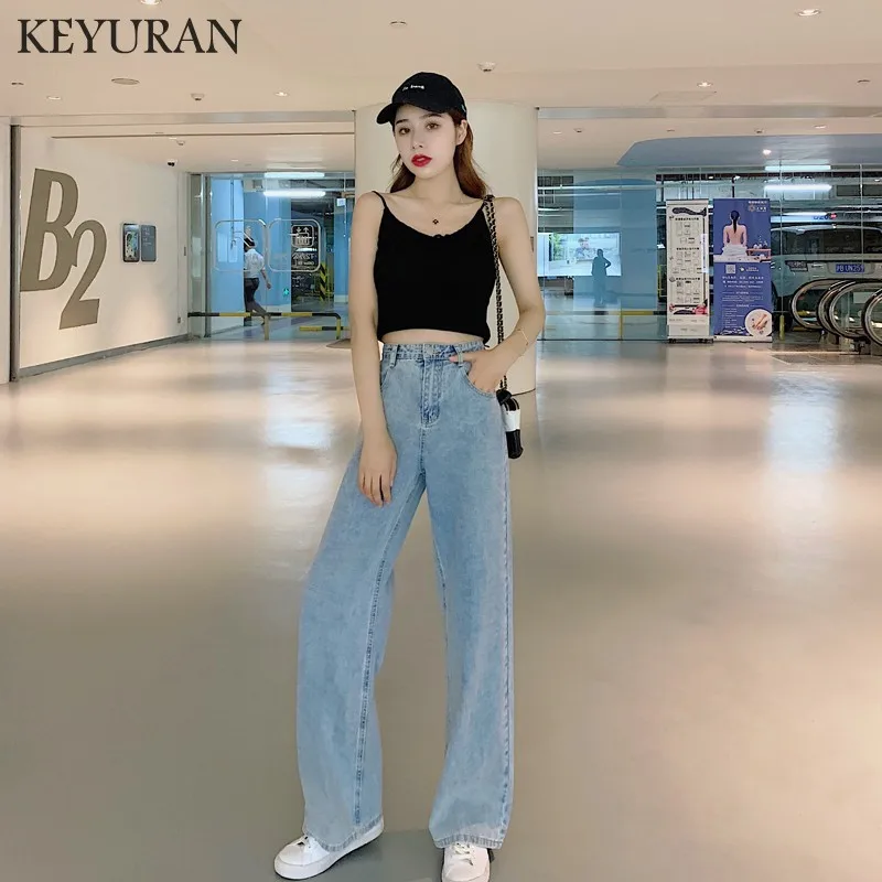 

Jeans Women Leisure Loose High Waist Retro Wide Leg Womens Jean Korean Style All-match Simple Full-length Trendy Chic Zipper Fly