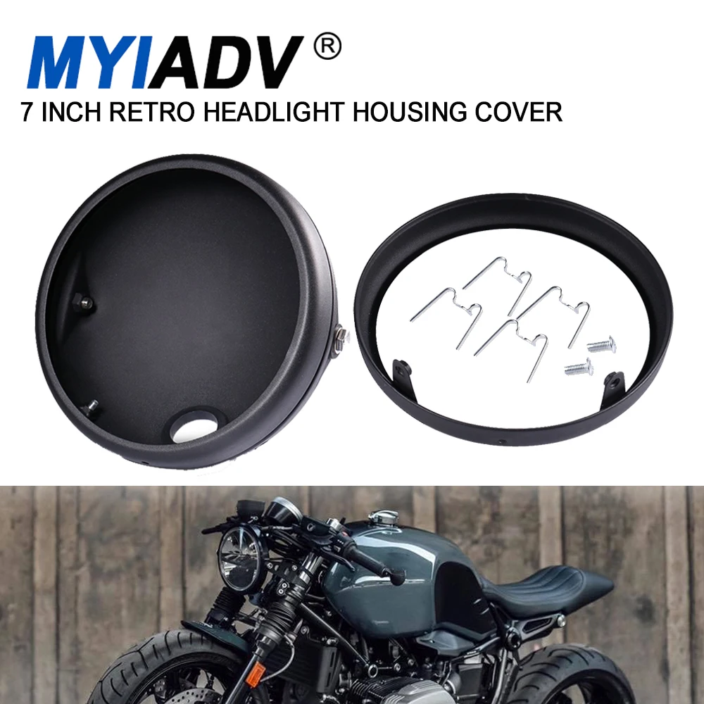 

For BMW R9T R NINE T Cafe Racer Motorcycle 7 Inch Retro Matte Black Headlight Housing Cover For Harley Sportster XL883 XL1200