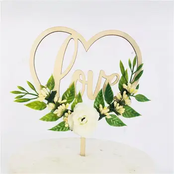 

Rustic Wooden Love Wedding Cake Topper Flower Decorative Cake Topper Romantic Wedding Decoration Country Style