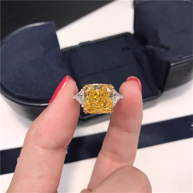Silver ring CC Fine Jewelry Rings For Women Yellow Cubic Zirconia Luxury Wedding Engagement Ring Silver Color CC1665 wedding rings silver rings
