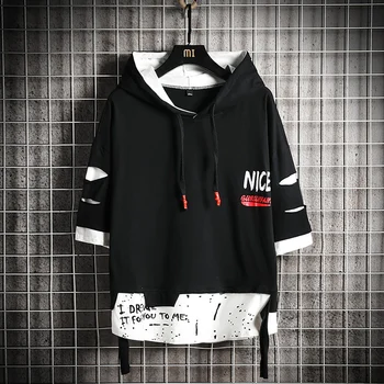 

Oversized Hoodies Men's Summer Hoodies Tops Homme Hip Hop Loose Streetwear Male Lightweight Men Clothing Three Quarter Coat Hot