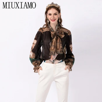 

MIUXIMAO High Quality 2020 Spring & Fall Top Newest Casual Turn-down Collar Full Sleeve Floral Women Blouse Women vestido
