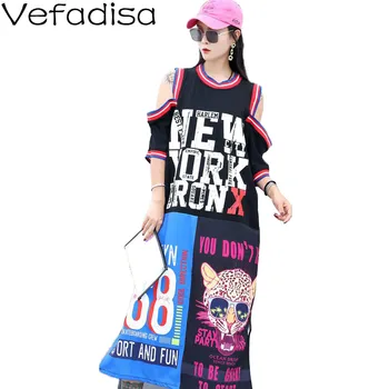

Vefadisa Letter Print Long Dress Strapless Short Sleeve Women Dress 2020 Summer Hit Color Casual Female Dress White QYF2349