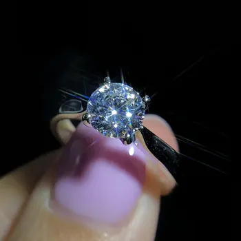 

Simulated diamond ring female pure silver platinum plated high carbon diamond carat four claw diamond ring net red wedding ring