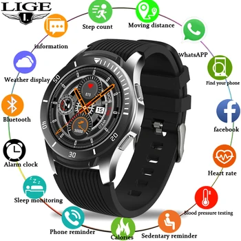 

LIGE Fashion Smart Watch Men LED Full Touch Screen Multifunctional Sports Smart Watch For Android ios Waterproof Fitness Tracker