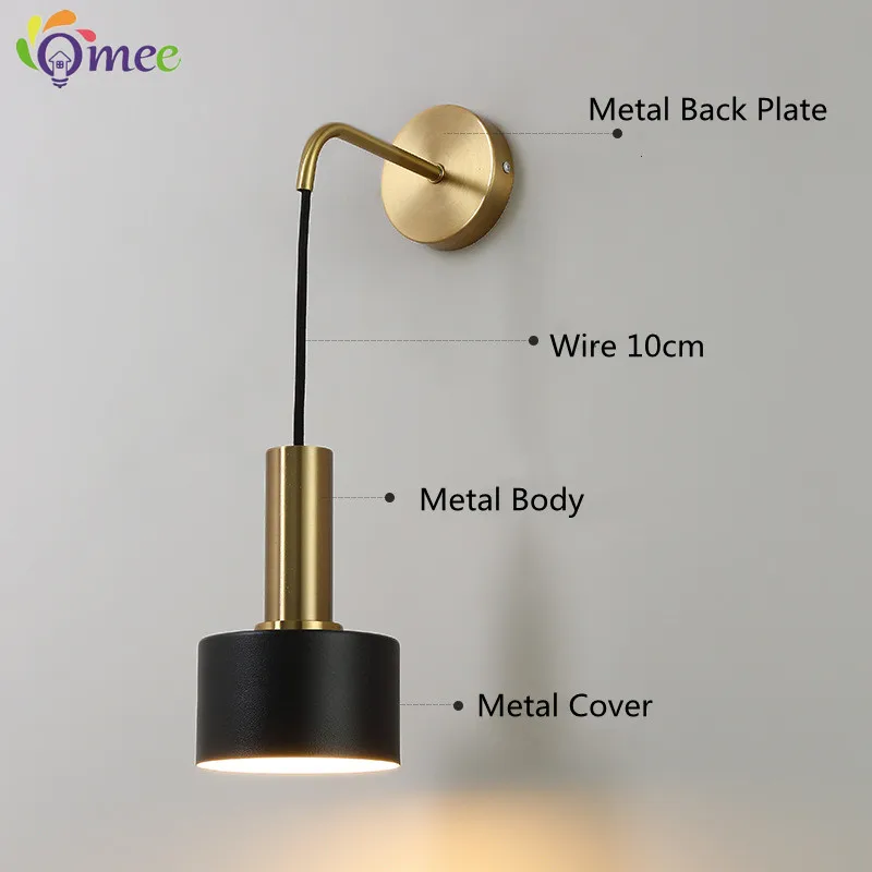 OMEE Black Gold Indoor Lighting For Home Bedroom Wall Lamp Modern Minimalist LED Lights Aisle Beside Living Room Wall Sconce