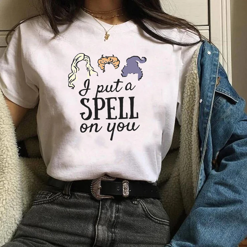 

2019 Graphic Hocus Pocus I Put A Spell on You Cartoon Printed Printed T-shirt Shirt Halloween Female Tee Shirt Women Tops