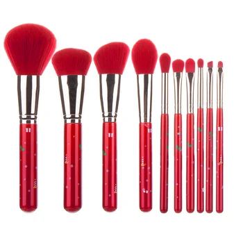 

10Pcs Makeup Brush Set Christmas Theme Red Brushes Festival Beauty Cosmetic Tool